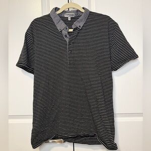 Express Men XL Black Gray Stripe Polo Contrast Chambray Collar Stretch Cotton